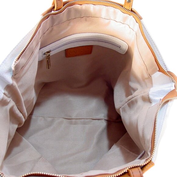 VALENTINA Italian Leather Tote Bag Classic White and Tan Beach Resort - ITALY - Picture 9 of 11